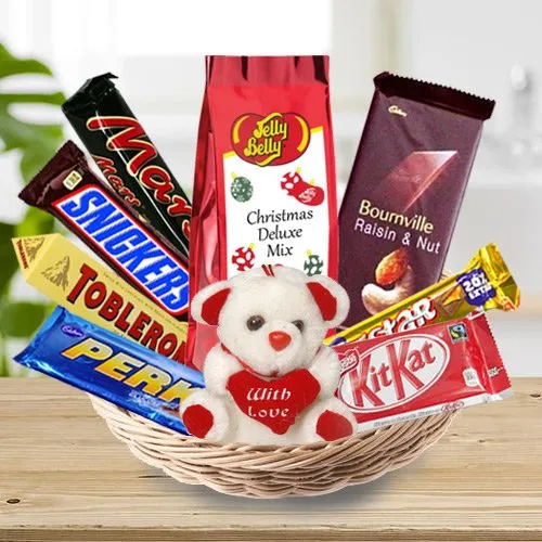 Deliver Assorted Chocolates Basket with Teddy Online