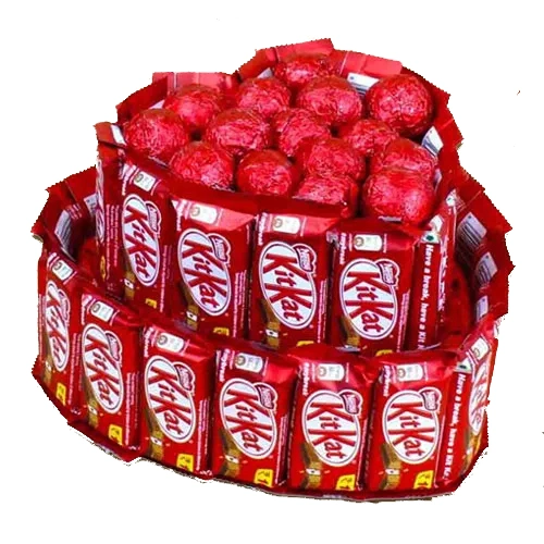 Lavish Heart Shape Arrangement of Nestle Kitkat n Assorted Handmade Chocolates