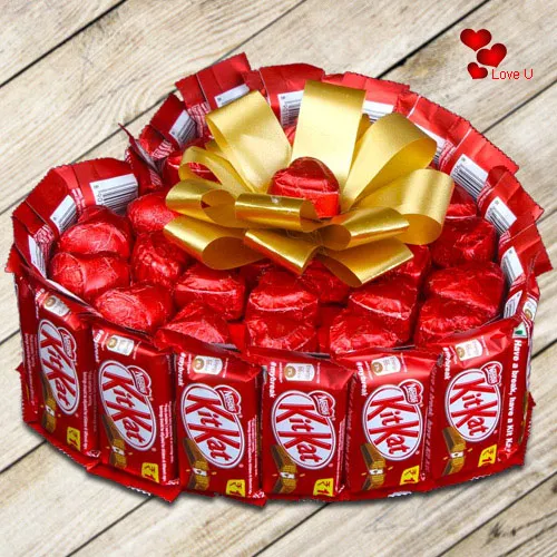 Lavish Heart Shape Bouquet of Nestle Kitkat with Handmade Chocolates