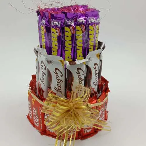 Indulgent 3 Layer Tower Arrangement of Mixed Chocolates