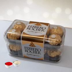 Delecious 16 pcs Ferrero Rocher Chocolates with free Roli Tilak and Chawal Delecious 16 pcs Ferrero Rocher Chocolates with free Roli Tilak and Chawal