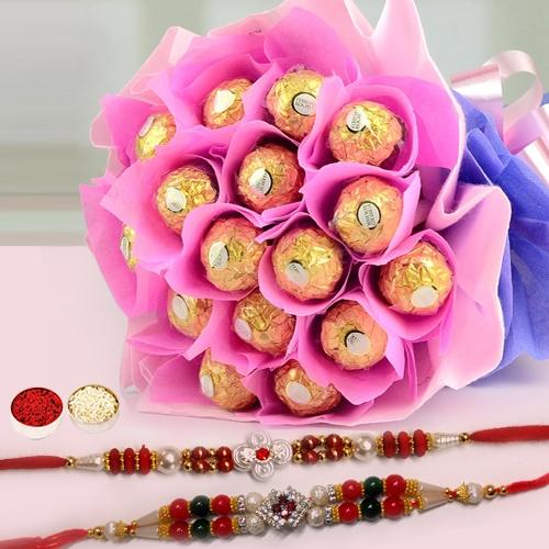 Deep Love Chocolate Bouquet with Free 2 Rakhis and Roli Tilak Chawal Deep Love Chocolate Bouquet with Free 2 Rakhis and Roli Tilak Chawal