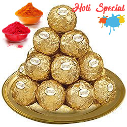 Daintily Arranged Ferrero Rocher Chocolates in a Golden Plated Thali Daintily Arranged Ferrero Rocher Chocolates in a Golden Plated Thali