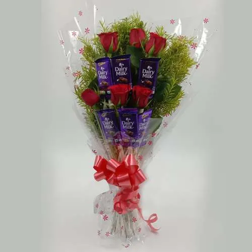 Classic Bunch of Red Roses n Cadbury Dairy Milk Chocolate Bar