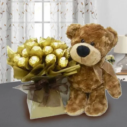 Wonderful Brown Teddy with Ferrero Rocher Chocolate Wonderful Brown Teddy with Ferrero Rocher Chocolate