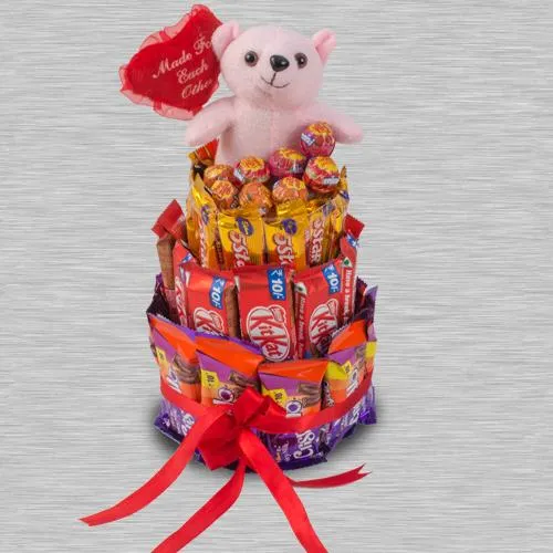 Exceptional 4 Layer Chocolates n Teddy Arrangement Exceptional 4 Layer Chocolates n Teddy Arrangement
