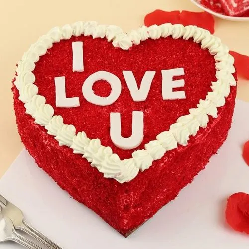 Surprising Present of Heart Shape Red Velvet Cake
