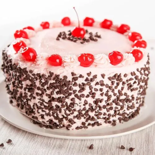 Irresistible Eggless Cherry N Choco Chips Design Chocolate Cake