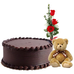 Send Online Chocolate Cake with Red Roses N Teddy Send Online Chocolate Cake with Red Roses N Teddy
