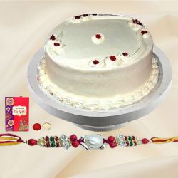 Pamper-of-Pastry 1 Lb Vanilla Cake with Free Rakhi and Roli Tilak Chawal Pamper-of-Pastry 1 Lb Vanilla Cake with Free Rakhi and Roli Tilak Chawal