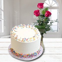 Cheering Aroma Vanilla Cake (1 kg) with 3 Red Rose tussie-mussie Cheering Aroma Vanilla Cake (1 kg) with 3 Red Rose tussie-mussie