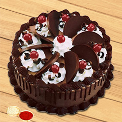 Cheering Choice Chocolate Cake with free Roli Tilak and Chawal Cheering Choice Chocolate Cake with free Roli Tilak and Chawal