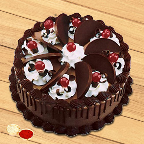 Cheering Choice Chocolate Cake with free Roli Tilak and Chawal Cheering Choice Chocolate Cake with free Roli Tilak and Chawal