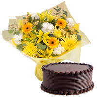 Glorious Mixed Flowers Bunch with Eggless Chocos Cake Glorious Mixed Flowers Bunch with Eggless Chocos Cake