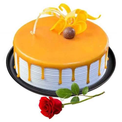 Online Eggless Butter Scotch Cake with Single Rose