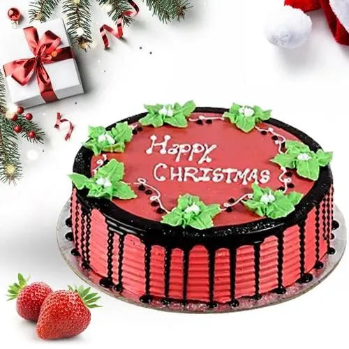 Sugar-Coated Merry Christmas Strawberry Cake