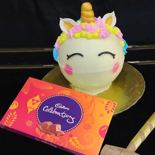 Ambrosial Unicorn Piata Cake with Cadbury Celebrations  Pack