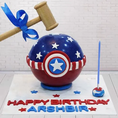 Sumptuous Captain America Piñata Cake with Hammer for Kids