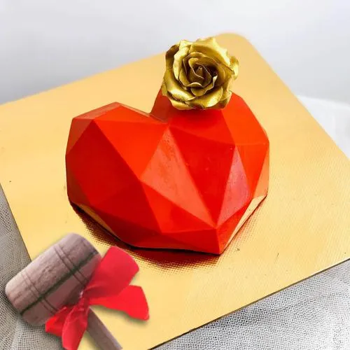 Designer Red Heart Shape Piñata Cake with Rose Fondant
