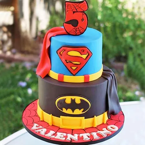 Delicate 2 Tier Super Hero Cake for Kids Party