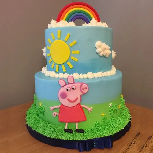 Appetizing Peppa Pig 2 Tier Cake for Birthday