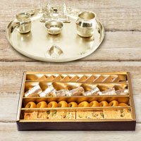 Silver plated Puja Thali with Silver Plated Lakshmi Ganesha with Haldiram’s Assorted Sweets Silver plated Puja Thali with Silver Plated Lakshmi Ganesha with Haldiram’s Assorted Sweets