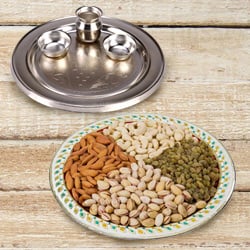 Silver Plated Thali with Assorted Dry Fruits Silver Plated Thali with Assorted Dry Fruits