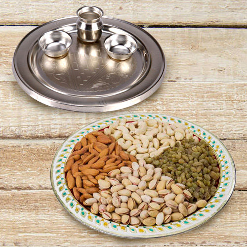 Silver Plated Thali with Assorted Dry Fruits Silver Plated Thali with Assorted Dry Fruits