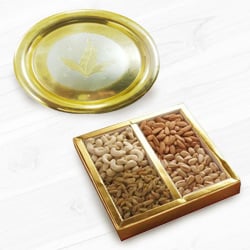 Golden Plated Thali with Assorted Dry Fruits Golden Plated Thali with Assorted Dry Fruits