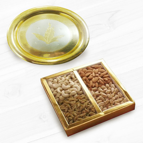 Golden Plated Thali with Assorted Dry Fruits Golden Plated Thali with Assorted Dry Fruits
