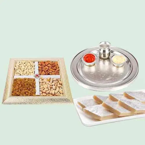 Kaju Katli with Dry Fruits N Aarti Thali