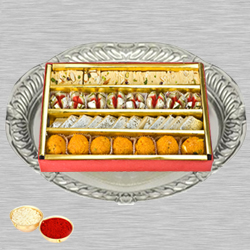 Haldirams Assorted Sweets N Thali with Roli Tilak and Chawal Haldirams Assorted Sweets N Thali with Roli Tilak and Chawal