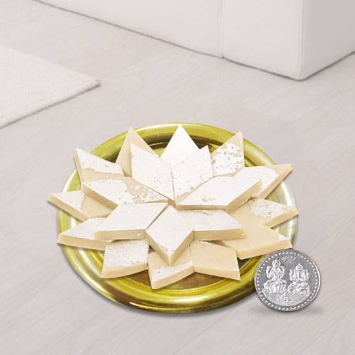 Haldirams Kaju Katli N Gold Plated Thali , Free Coin Haldirams Kaju Katli N Gold Plated Thali , Free Coin