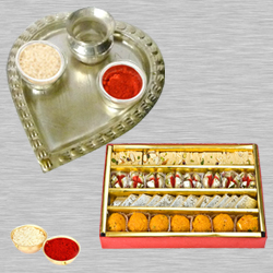 Haldiram Assorted Sweets N Thali with Roli Tilak and Chawal Haldiram Assorted Sweets N Thali with Roli Tilak and Chawal
