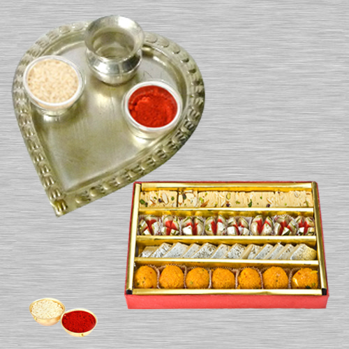 Haldiram Assorted Sweets N Thali with Roli Tilak and Chawal Haldiram Assorted Sweets N Thali with Roli Tilak and Chawal