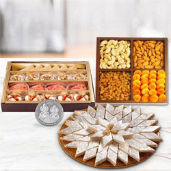 Dry Fruits with Assorted Sweets with free silver plated coin for Diwali Dry Fruits with Assorted Sweets with free silver plated coin for Diwali
