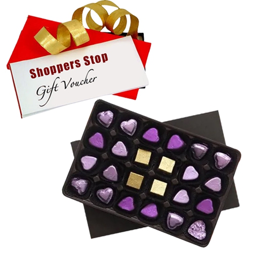 Splendid Gift Combo of Shoppers Stop Gift Voucher worth Rs.1000 with 24 Pc. Homemade Assorted Chocolate Splendid Gift Combo of Shoppers Stop Gift Voucher worth Rs.1000 with 24 Pc. Homemade Assorted Chocolate