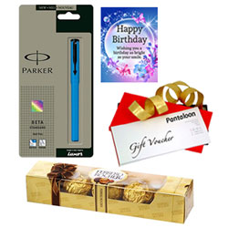 Exciting Gift of Pantaloons Voucher, Birthday Card, Parker Pen and Ferrero Rocher Exciting Gift of Pantaloons Voucher, Birthday Card, Parker Pen and Ferrero Rocher