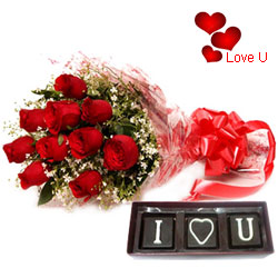 Pristine Red Roses Bouquet with Yummy Hand Made Chocolates Gift Combo for V-day Pristine Red Roses Bouquet with Yummy Hand Made Chocolates Gift Combo for V-day