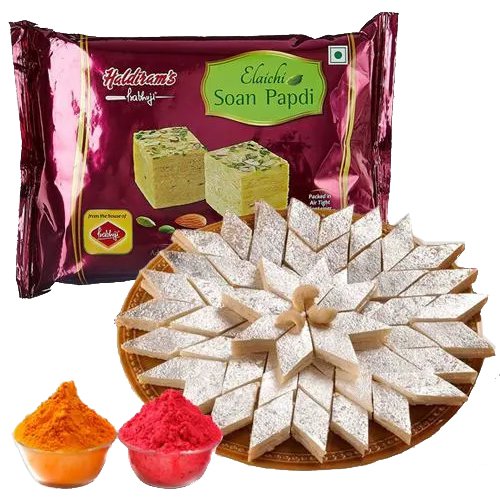 Zesty Haldiram Kaju Katli with Soan Papdi N Free Herbal Gulal for Holi Zesty Haldiram Kaju Katli with Soan Papdi N Free Herbal Gulal for Holi