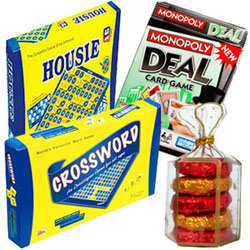 Entertaining Board Games Set with Chocolates Entertaining Board Games Set with Chocolates