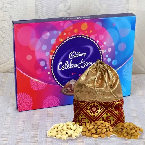 Online Potli of Dry Fruits with Cadbury Celebrations Pack