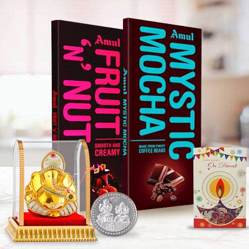 Mesmerizing Amul Chocolate Gift Pack with Coin N Free Diyas Mesmerizing Amul Chocolate Gift Pack with Coin N Free Diyas