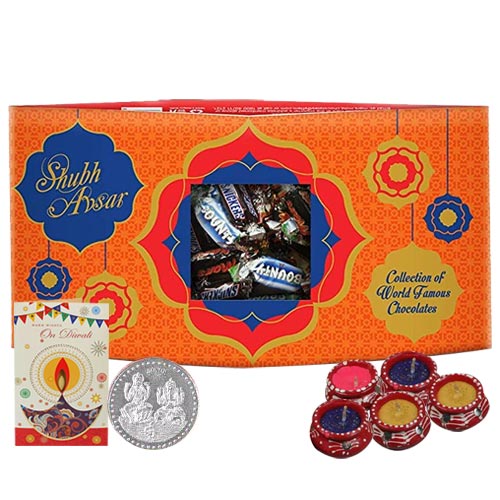 Festive Diwali Greeting Hamper of Chocolates with Free Diyas Festive Diwali Greeting Hamper of Chocolates with Free Diyas