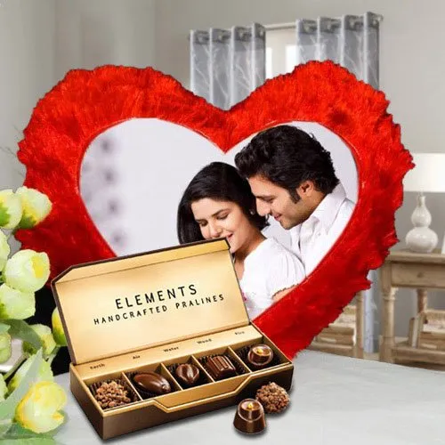 Captivating Heart Shaped Personalized Cushion n Premium ITC Chocolates