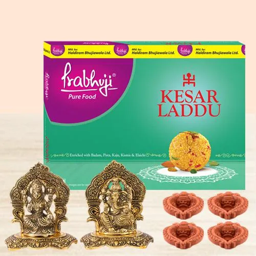 Yummy Haldiram Kesar Ladoo Metallic Idol n Free Diya