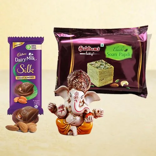 Pious Ganesh Idol Mithai n Chocolates Gift Combo