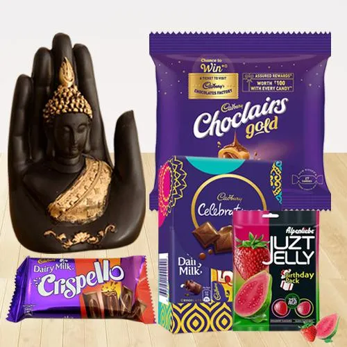 Artistic Palm Buddha Statue n Cadbury Family Assortment