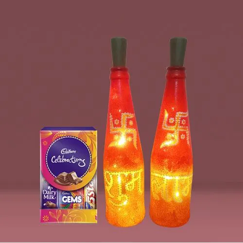 Joyful Deepavali Gift of Subh Labh LED Bottle Lamp n Cadbury Celebration