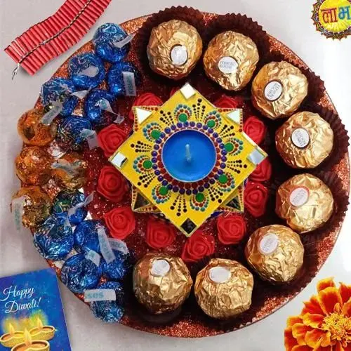 Marvelous Diwali Platter of Imported Chocolates n Handmade Diya